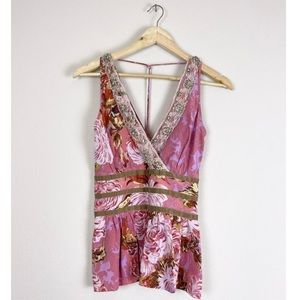 Anthropologie Silk Floral Blouse Size 2 Beaded Top